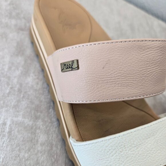 Reef Horizon Platform Sandals 9 White Pink Open Toe Arch Support Chunky Slides - Picture 11 of 12